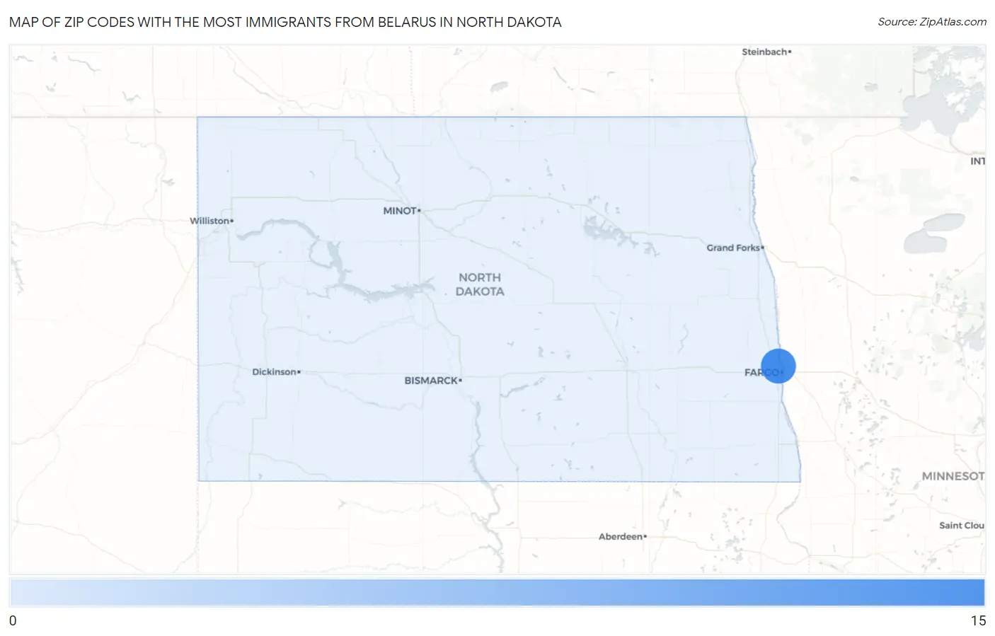 Zip Codes with the Most Immigrants from Belarus in North Dakota Map