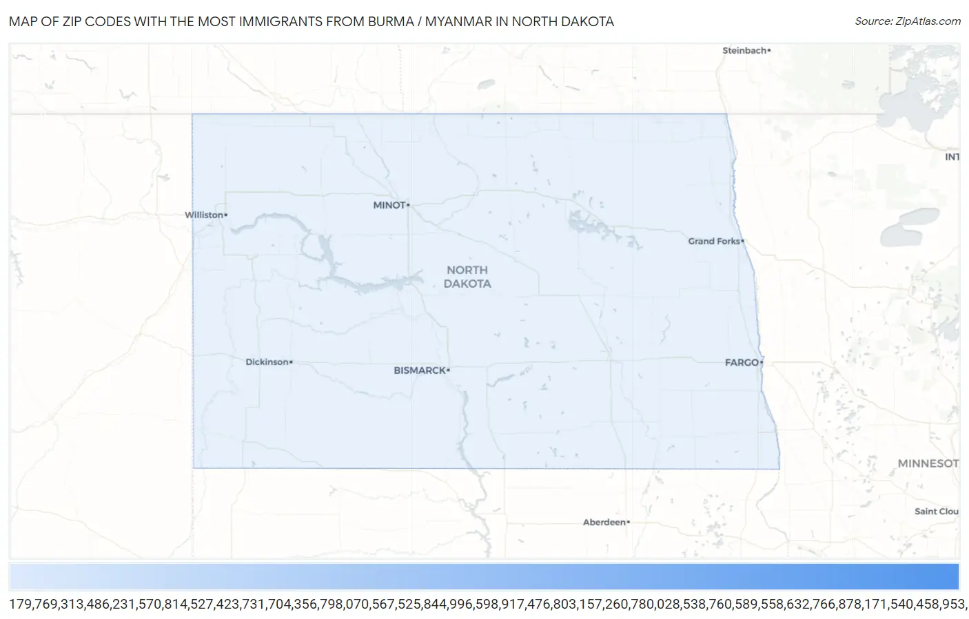 Zip Codes with the Most Immigrants from Burma / Myanmar in North Dakota Map