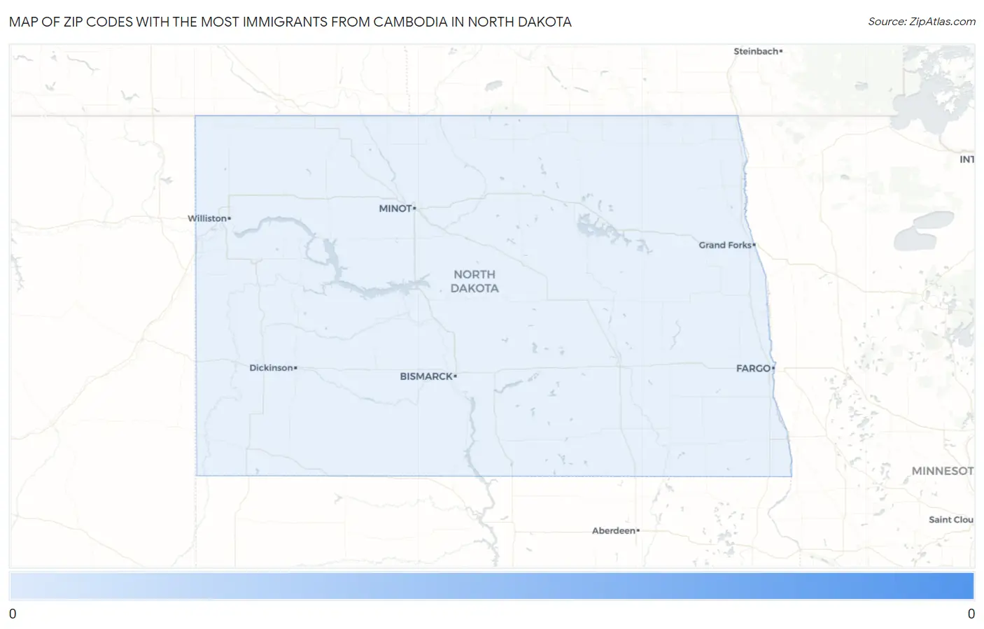 Zip Codes with the Most Immigrants from Cambodia in North Dakota Map