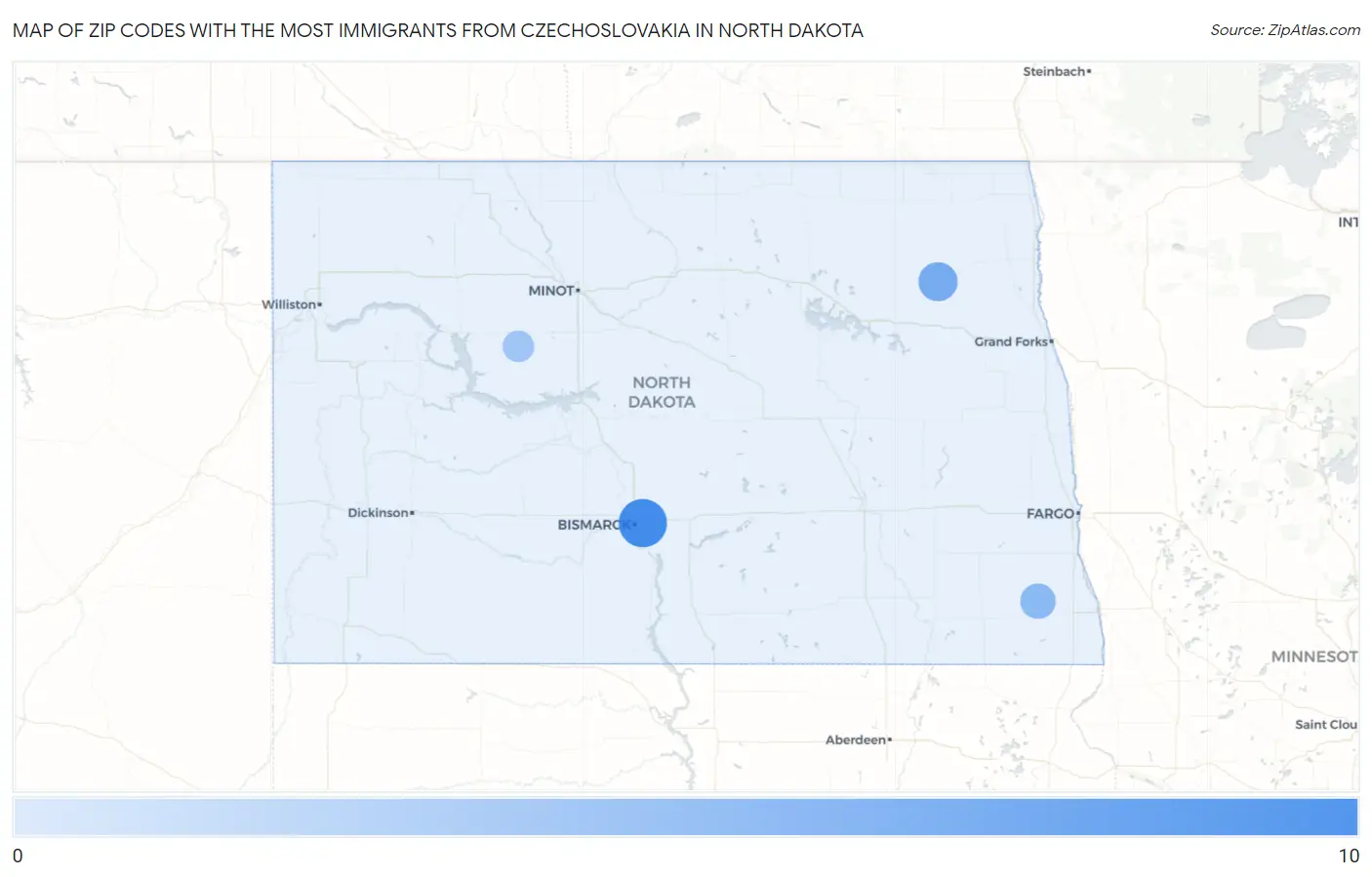 Zip Codes with the Most Immigrants from Czechoslovakia in North Dakota Map