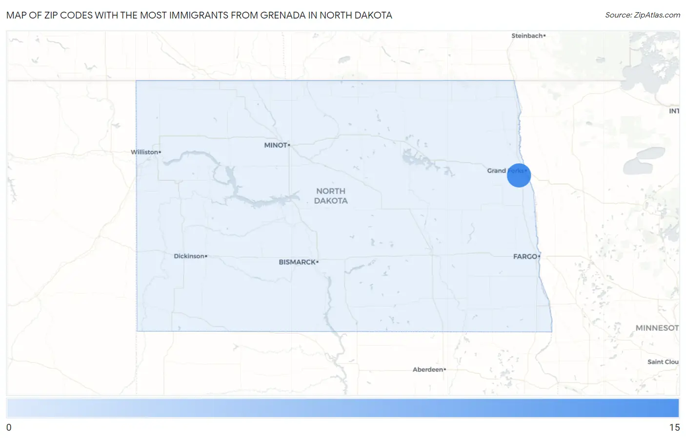 Zip Codes with the Most Immigrants from Grenada in North Dakota Map