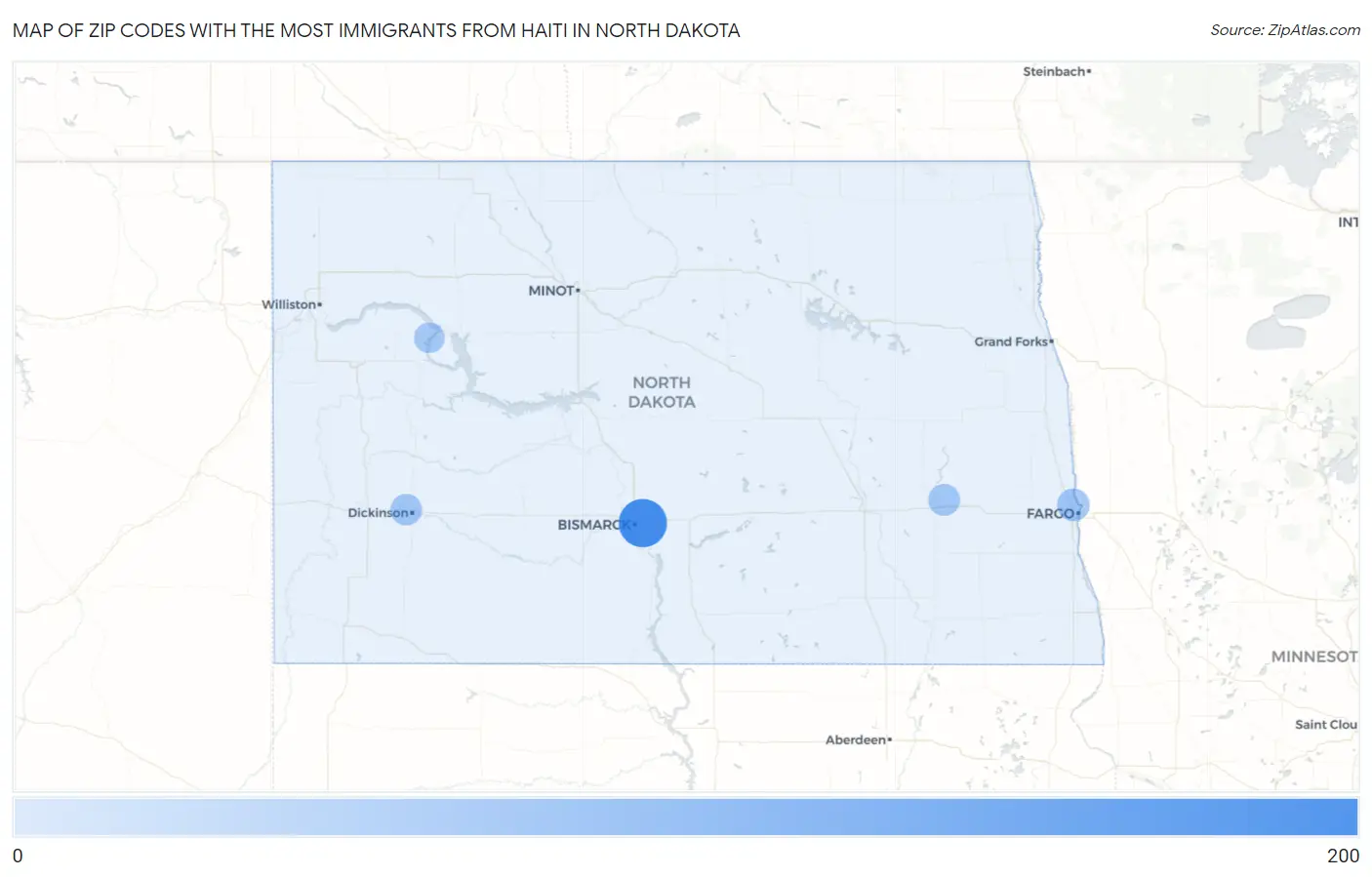 Zip Codes with the Most Immigrants from Haiti in North Dakota Map
