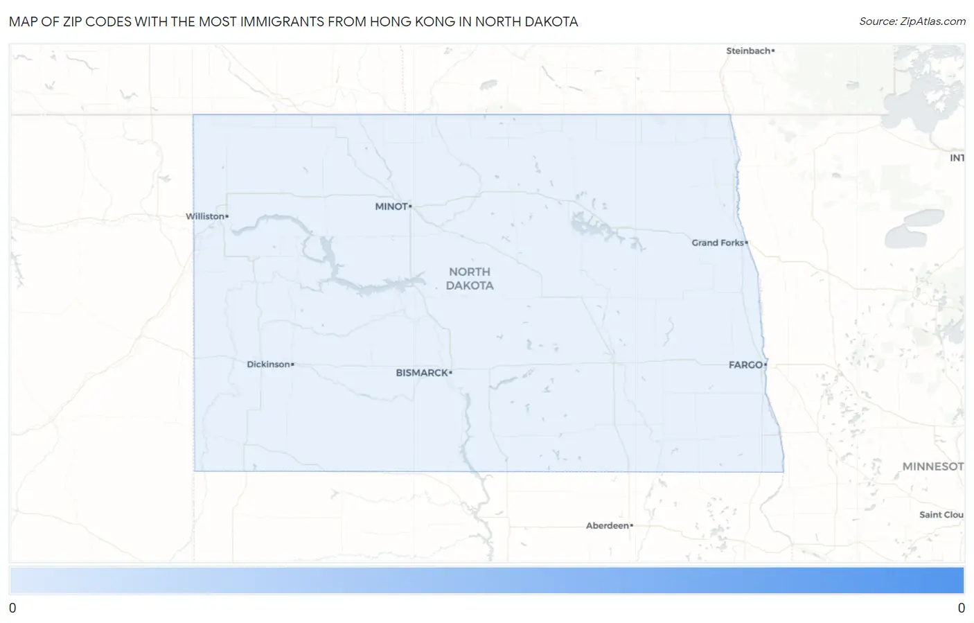 Zip Codes with the Most Immigrants from Hong Kong in North Dakota Map