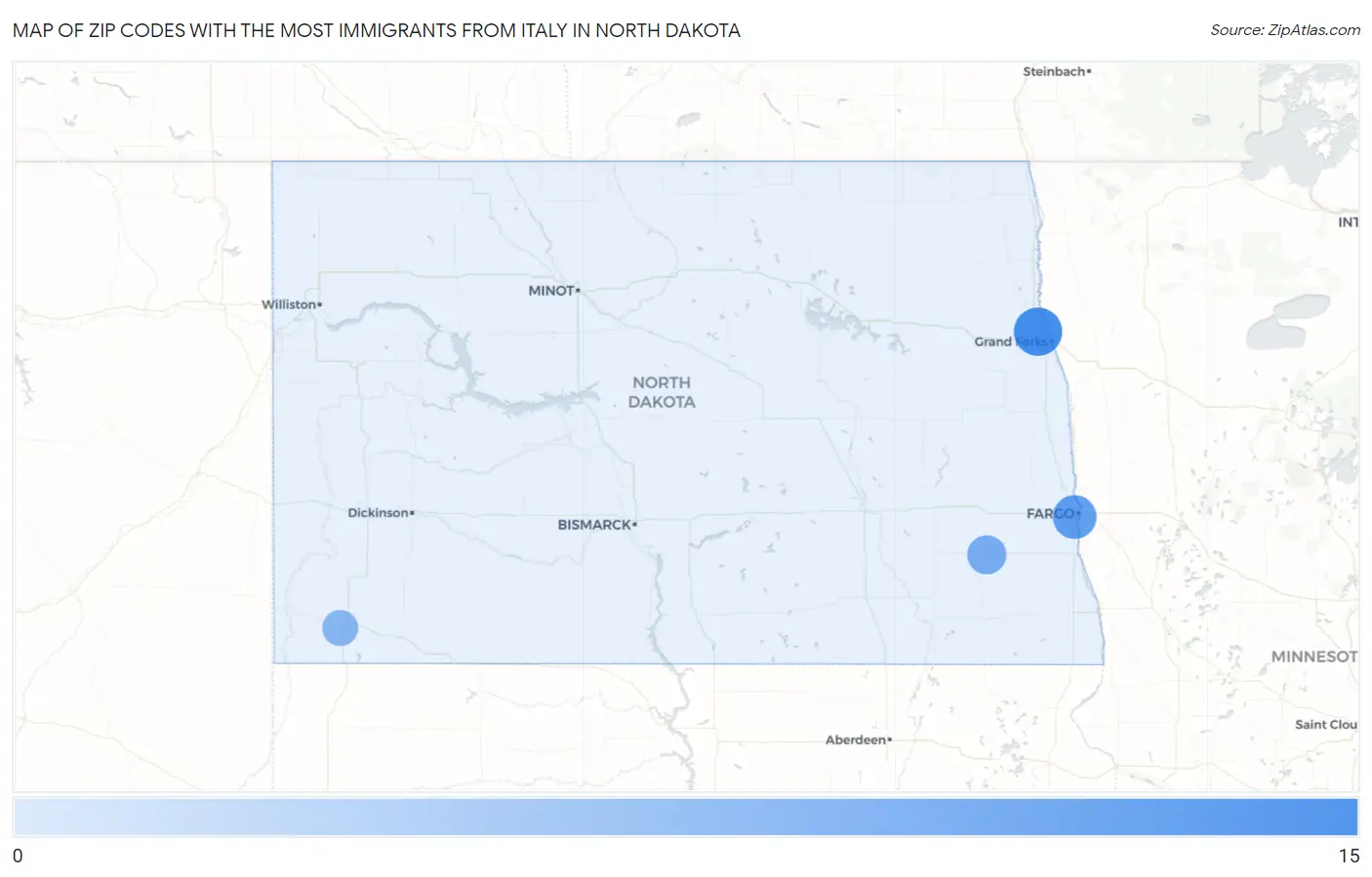 Zip Codes with the Most Immigrants from Italy in North Dakota Map