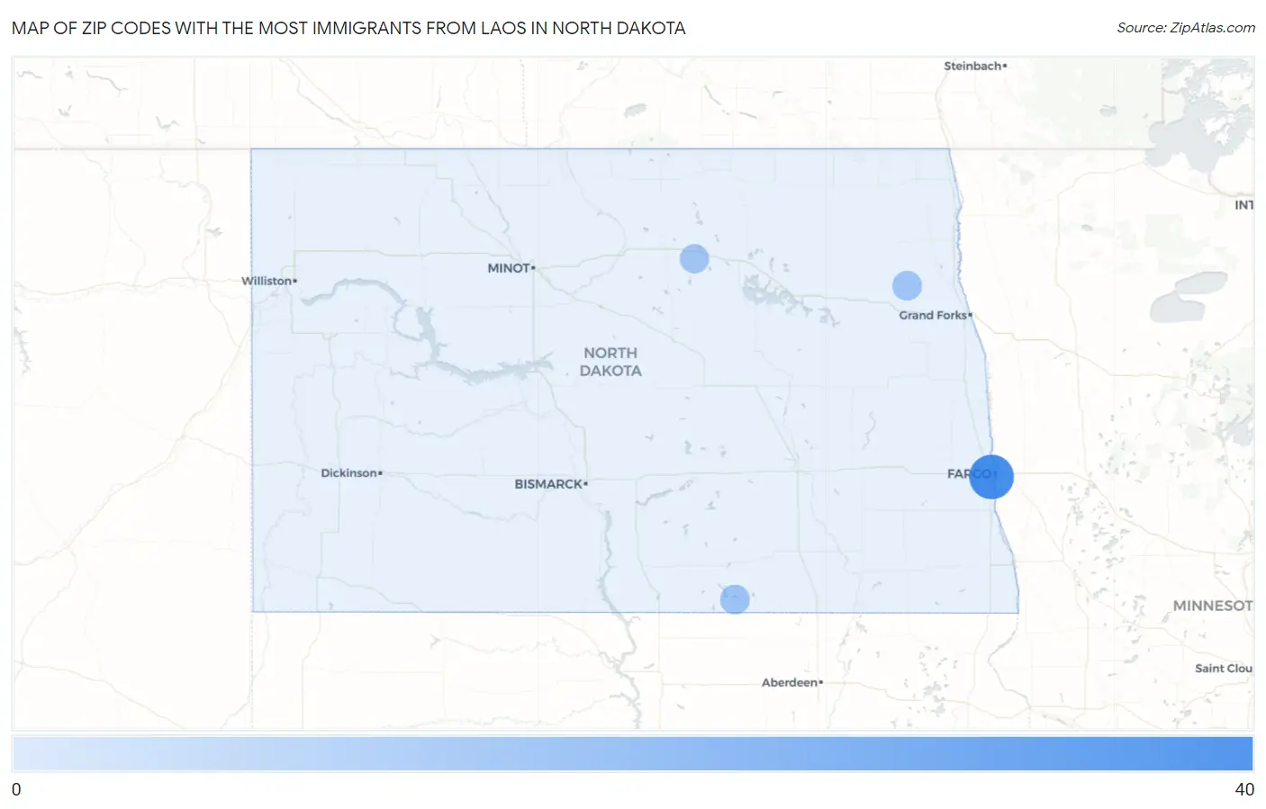 Zip Codes with the Most Immigrants from Laos in North Dakota Map