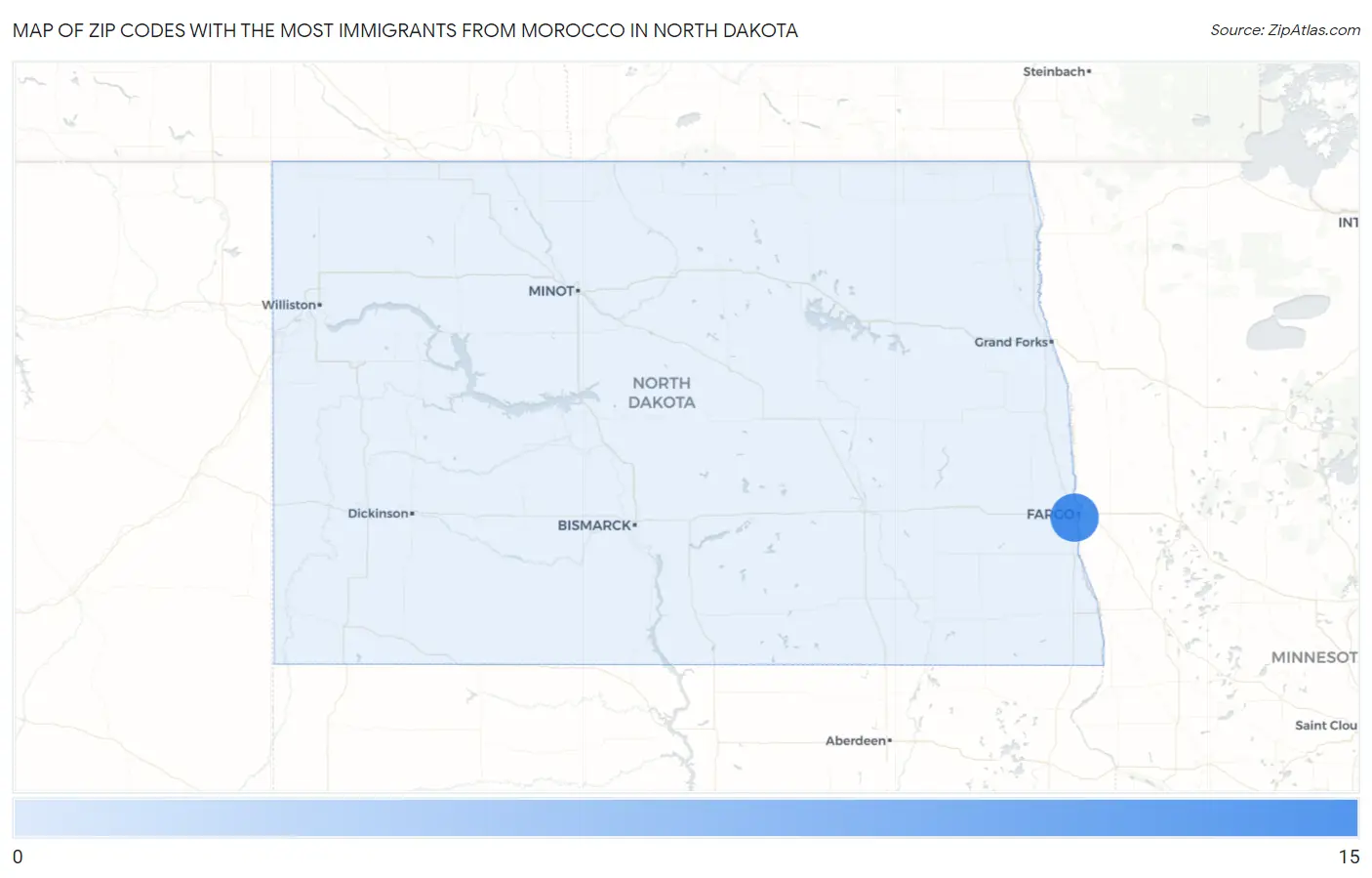 Zip Codes with the Most Immigrants from Morocco in North Dakota Map