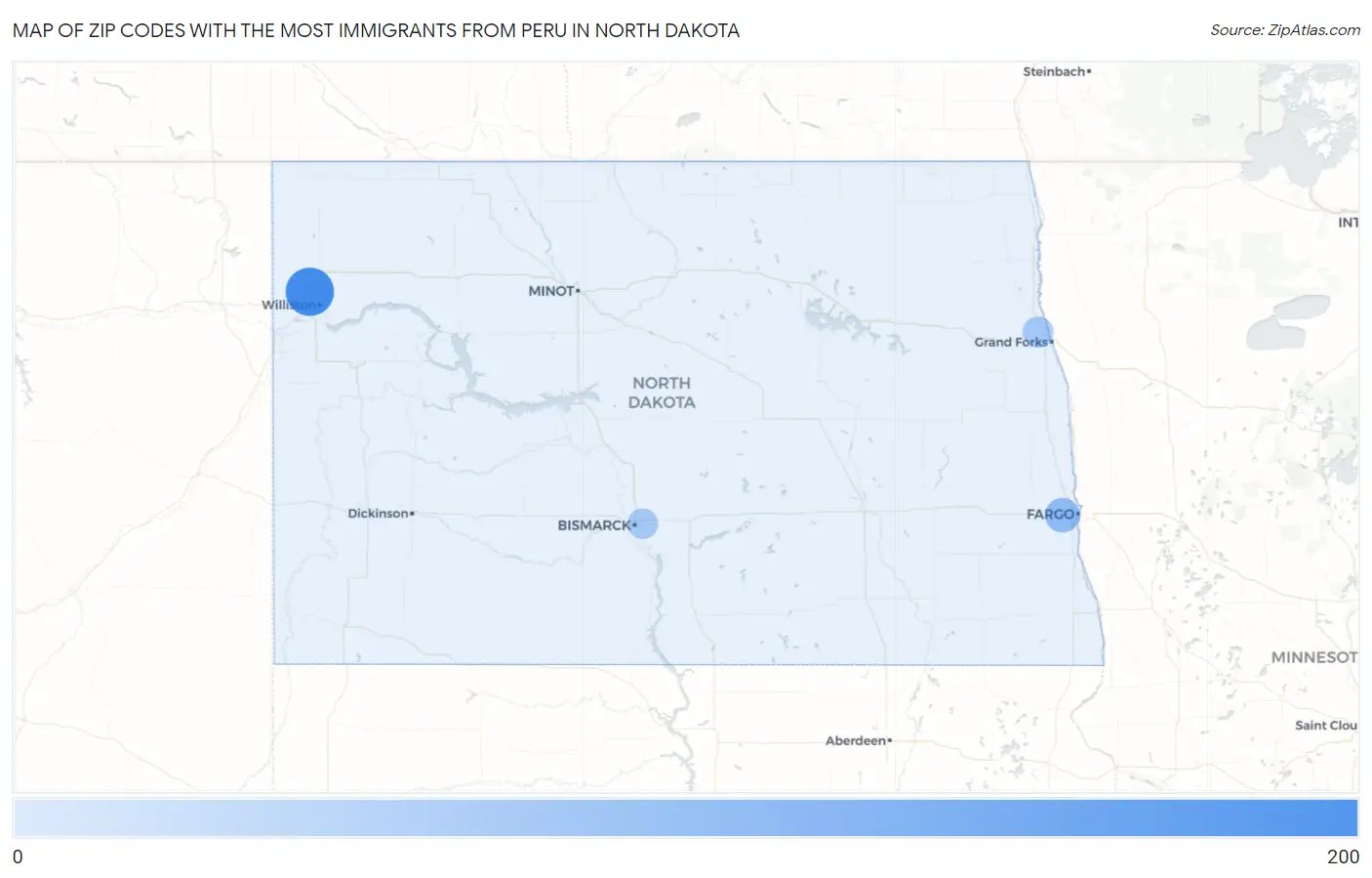 Zip Codes with the Most Immigrants from Peru in North Dakota Map