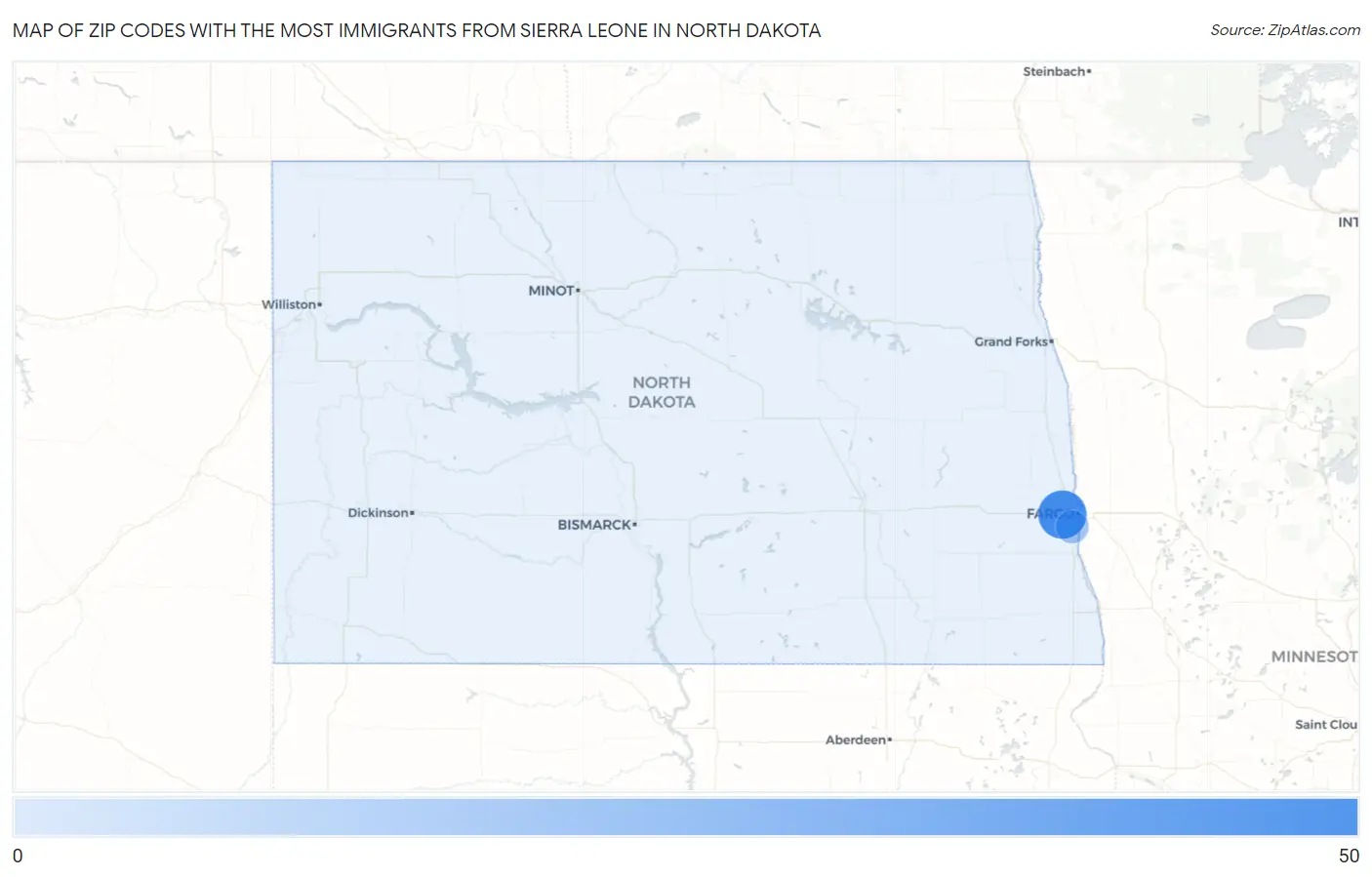 Zip Codes with the Most Immigrants from Sierra Leone in North Dakota Map