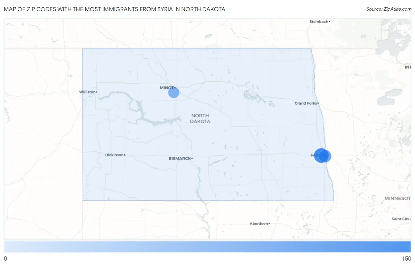 Zip Codes with the Most Immigrants from Syria in North Dakota Map