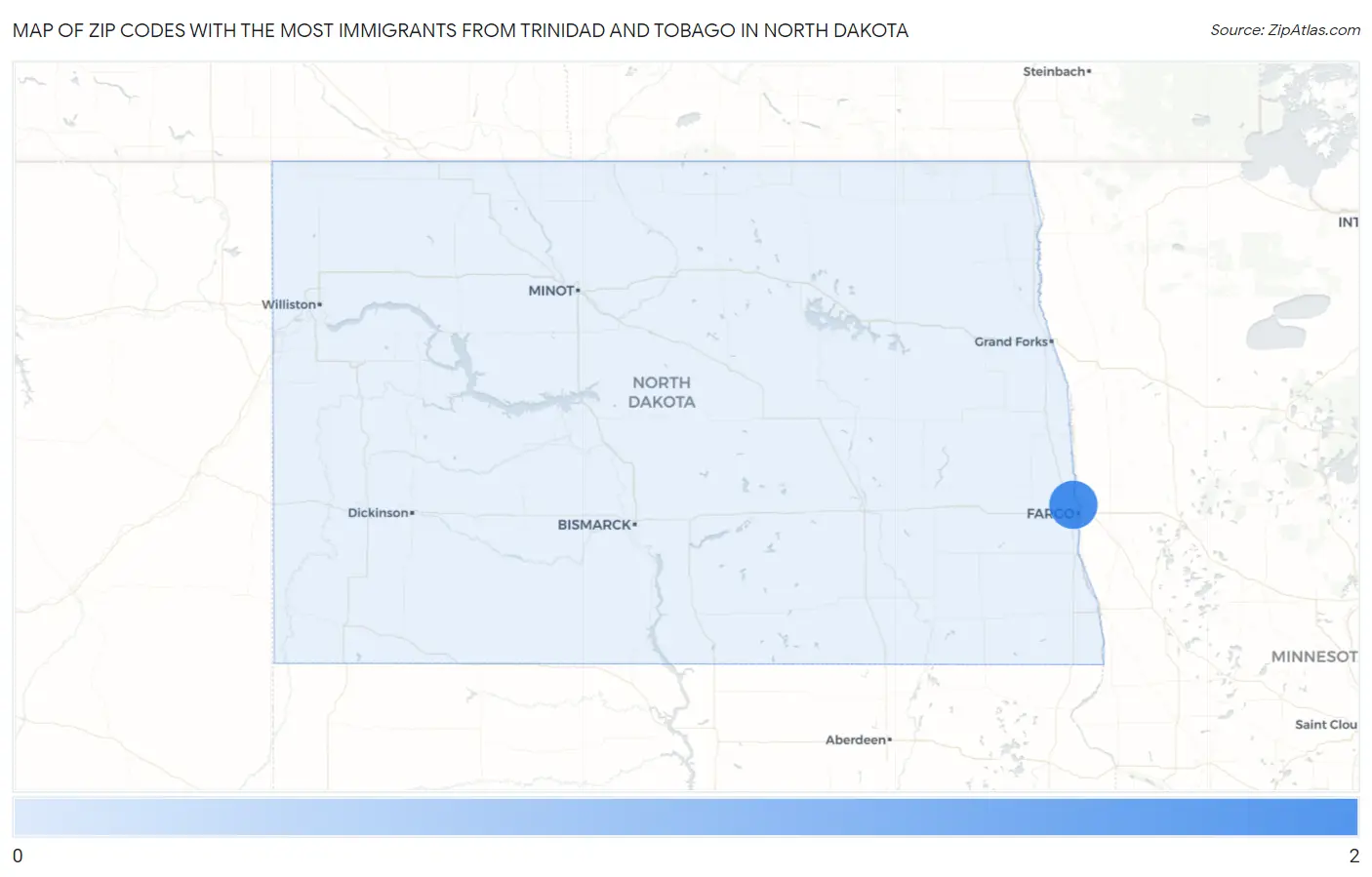 Zip Codes with the Most Immigrants from Trinidad and Tobago in North Dakota Map