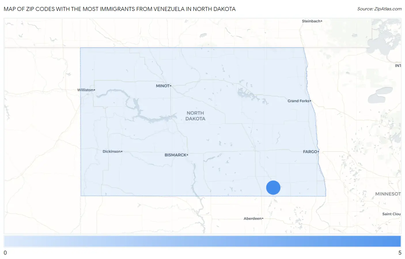 Zip Codes with the Most Immigrants from Venezuela in North Dakota Map