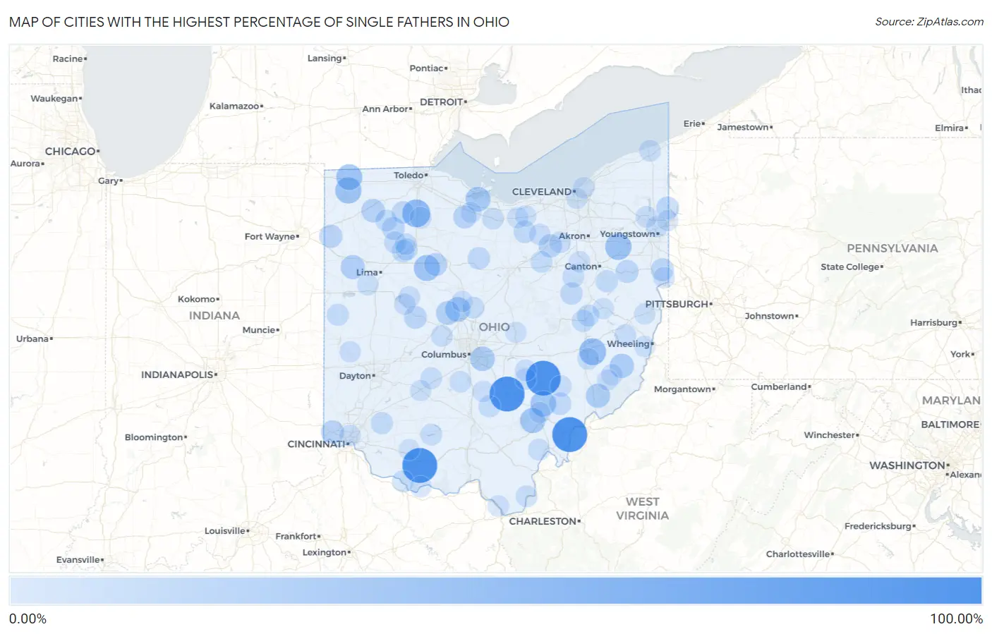 Cities with the Highest Percentage of Single Fathers in Ohio Map