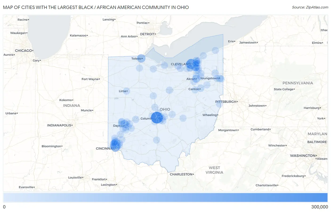 Cities with the Largest Black / African American Community in Ohio Map