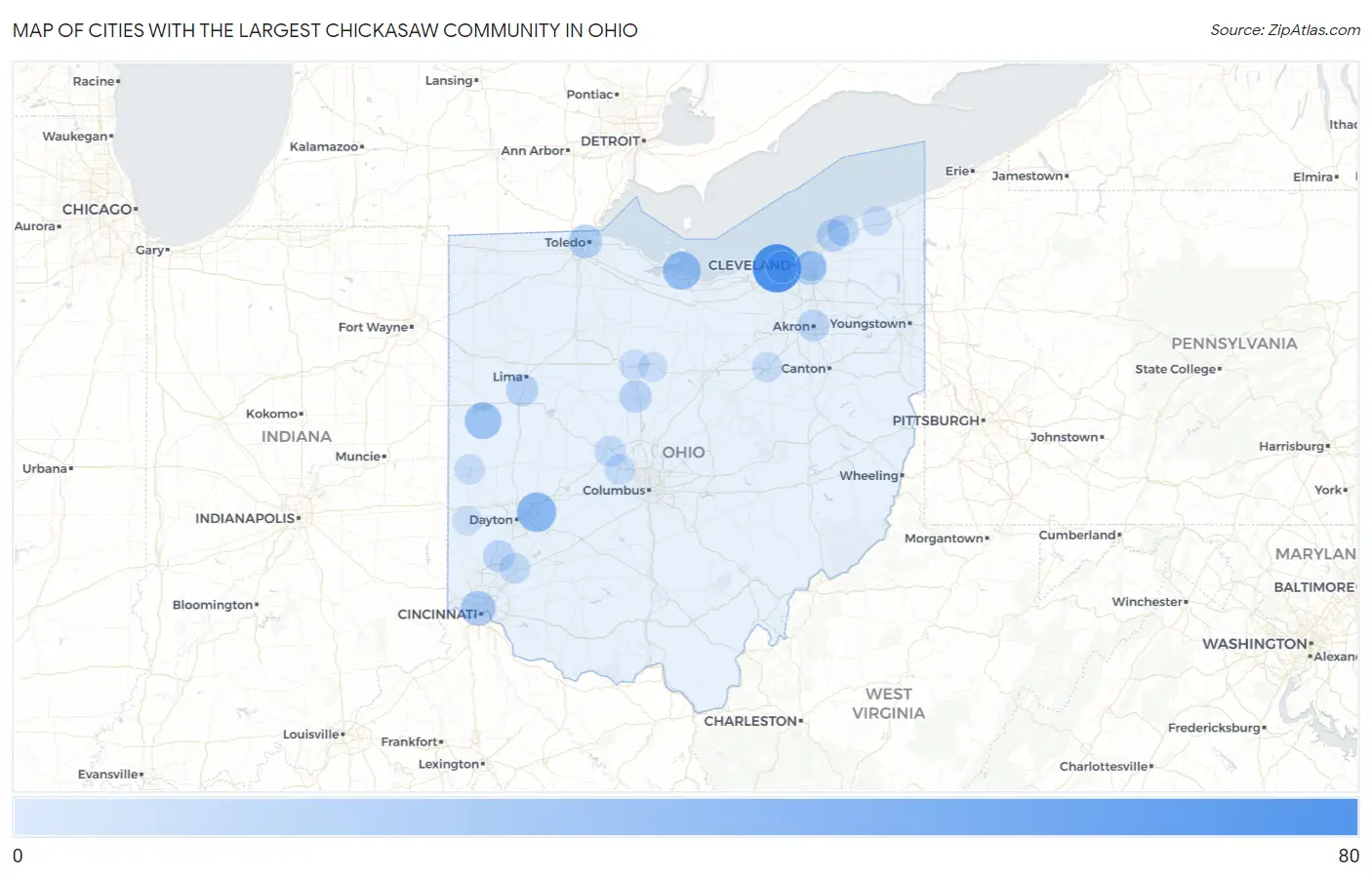 Cities with the Largest Chickasaw Community in Ohio Map
