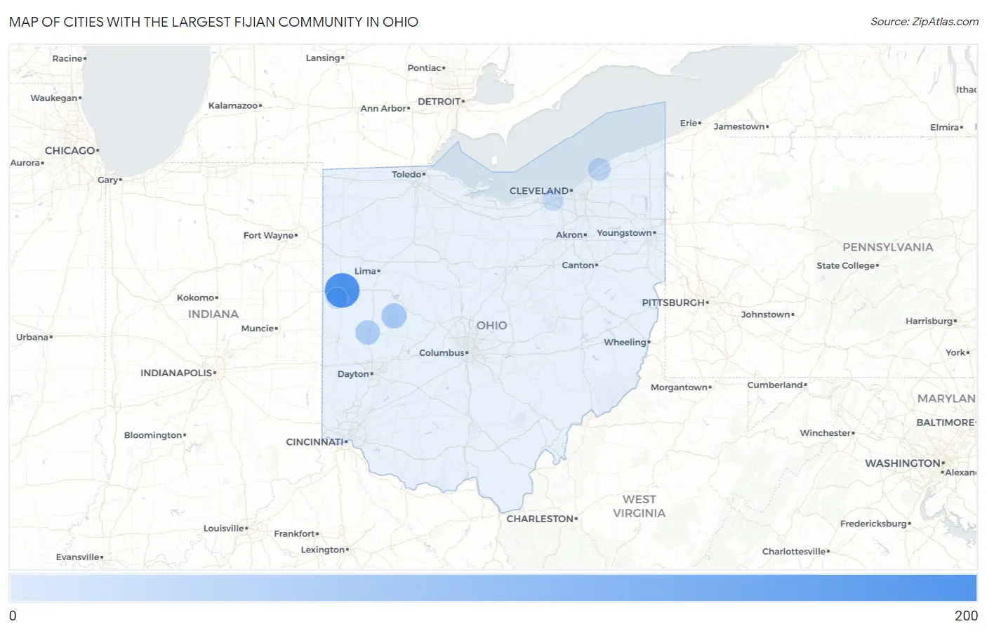 Cities with the Largest Fijian Community in Ohio Map