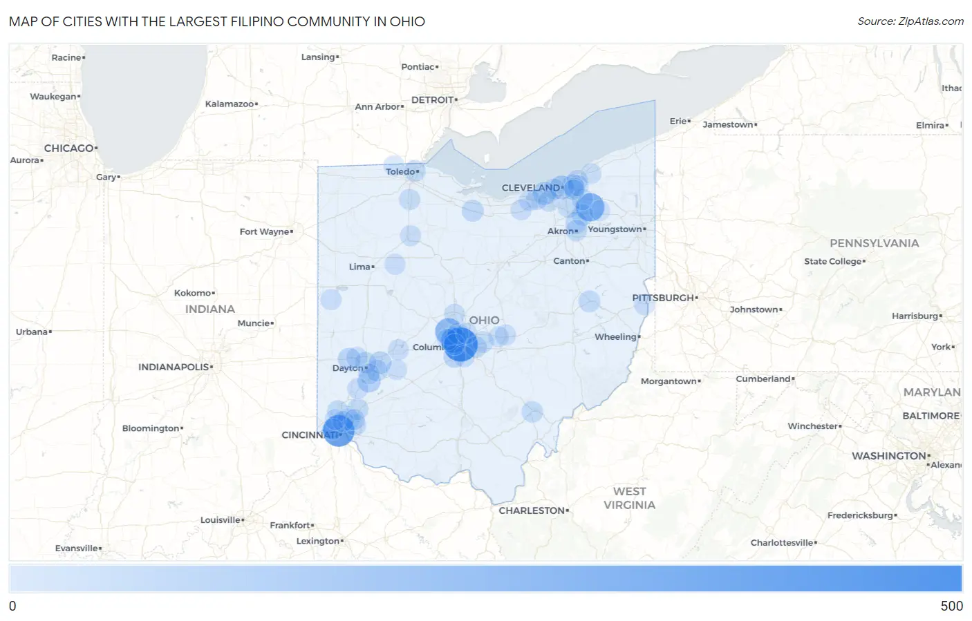 Cities with the Largest Filipino Community in Ohio Map