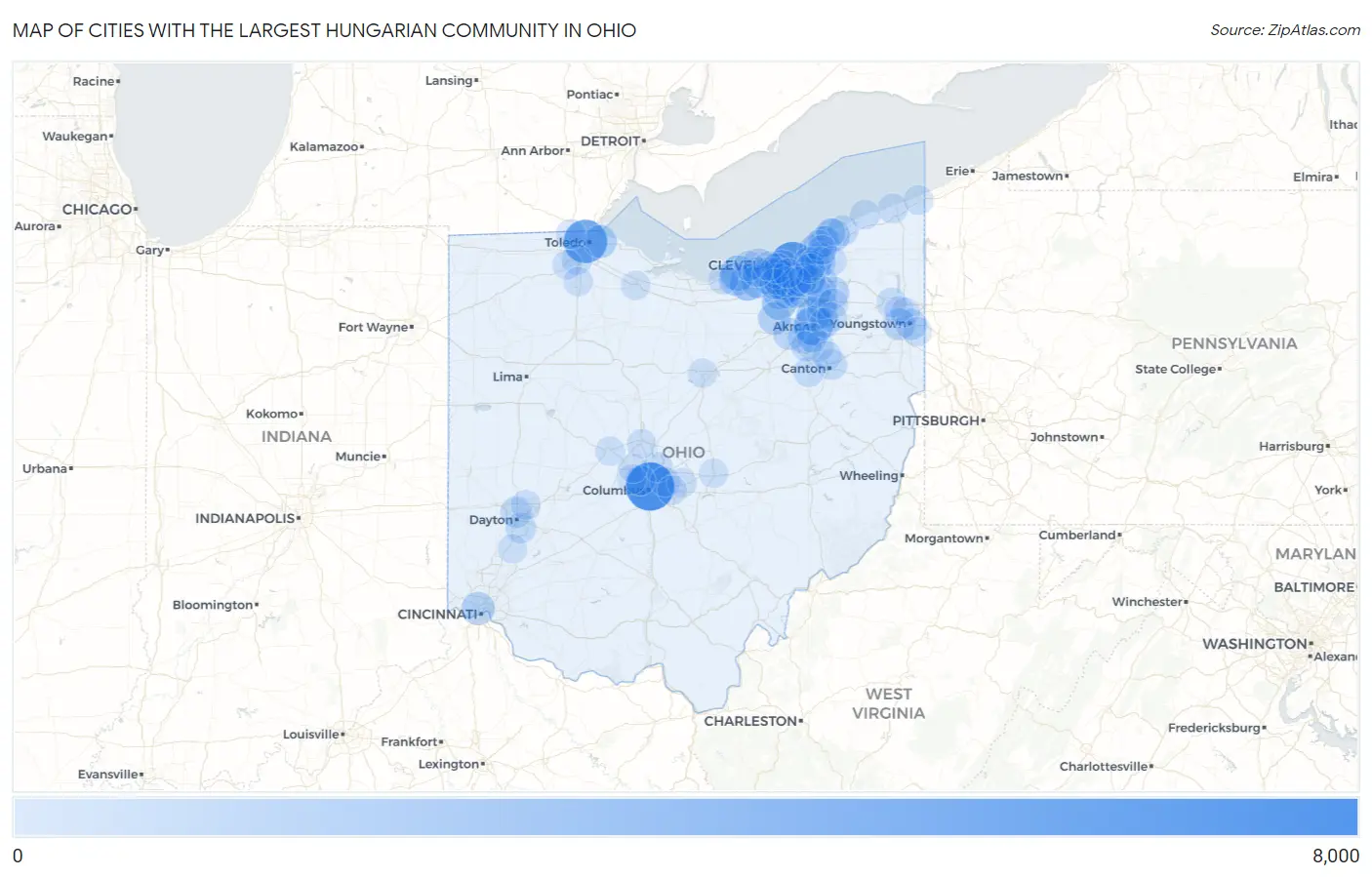 Cities with the Largest Hungarian Community in Ohio Map
