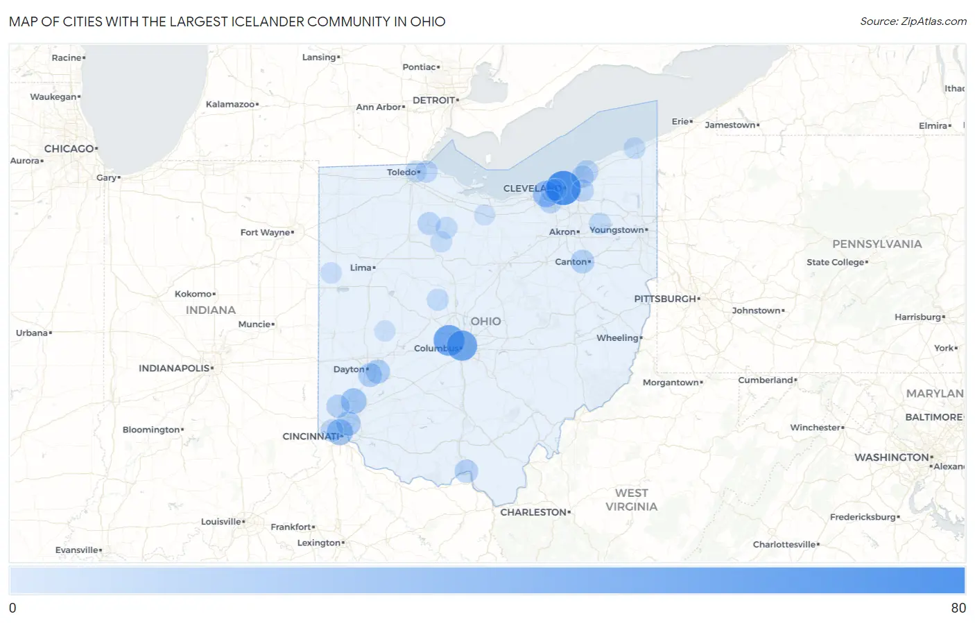 Cities with the Largest Icelander Community in Ohio Map