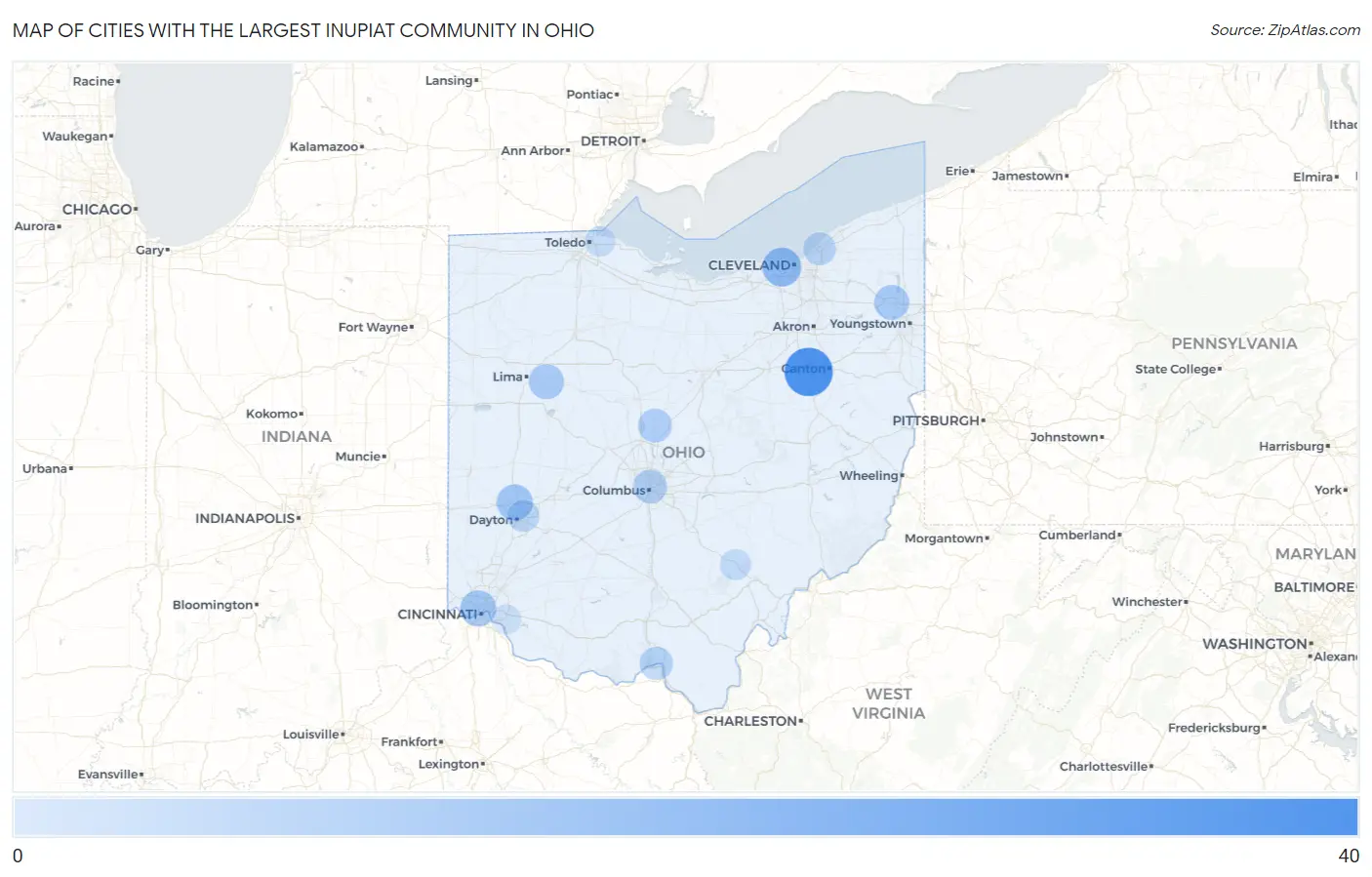 Cities with the Largest Inupiat Community in Ohio Map