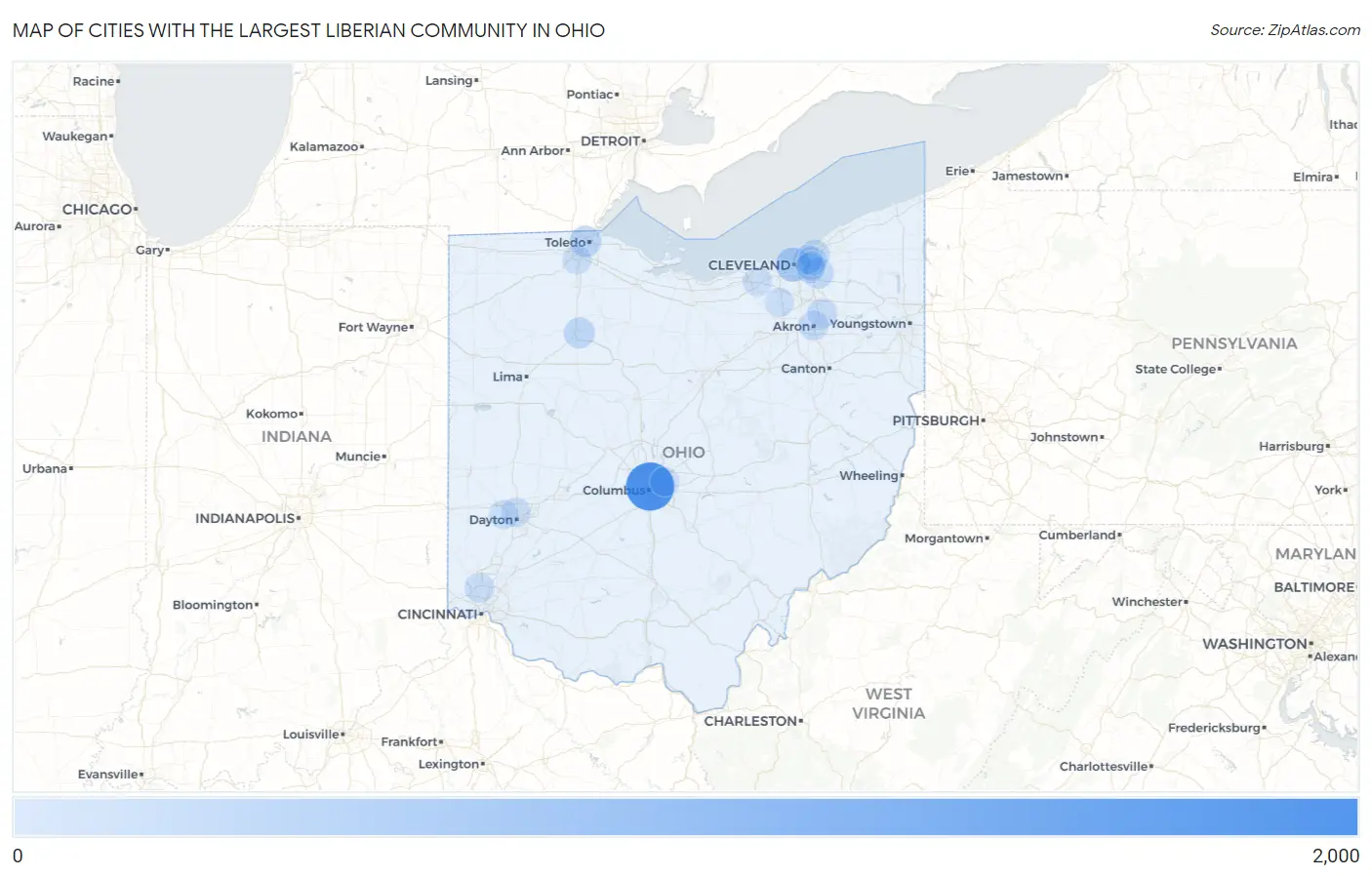 Cities with the Largest Liberian Community in Ohio Map