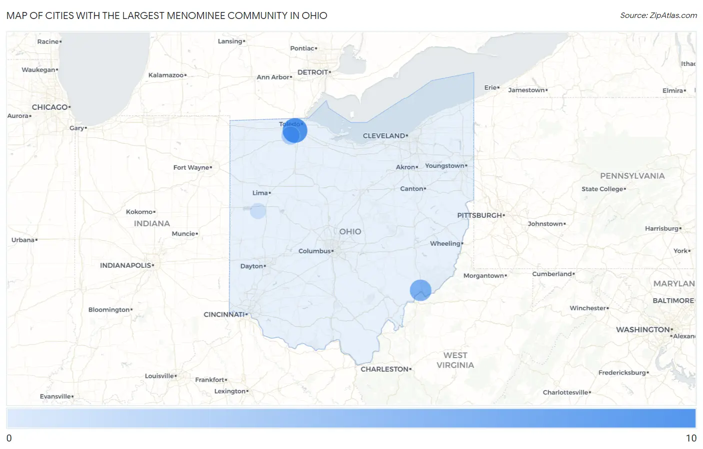 Cities with the Largest Menominee Community in Ohio Map