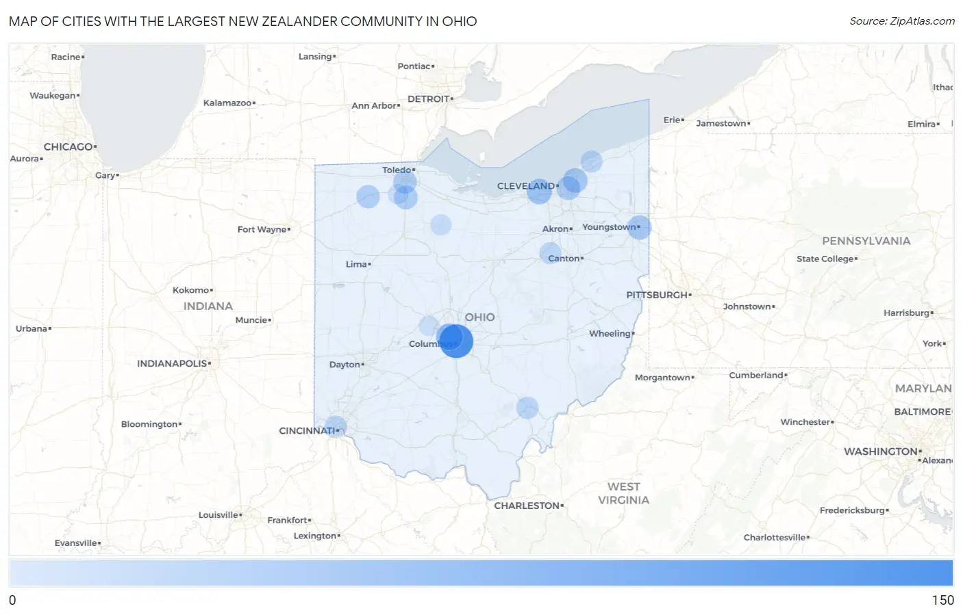 Cities with the Largest New Zealander Community in Ohio Map