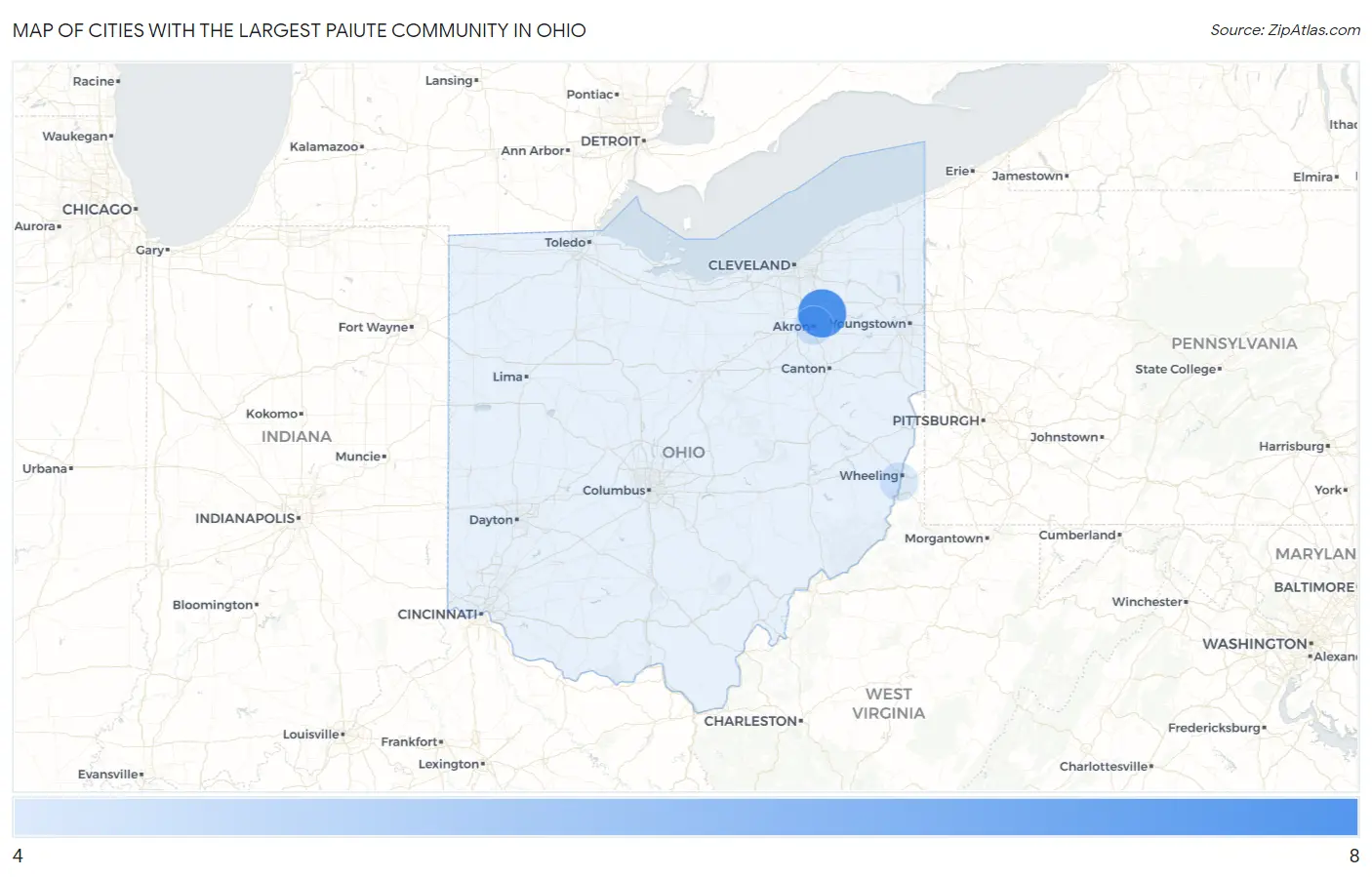 Cities with the Largest Paiute Community in Ohio Map
