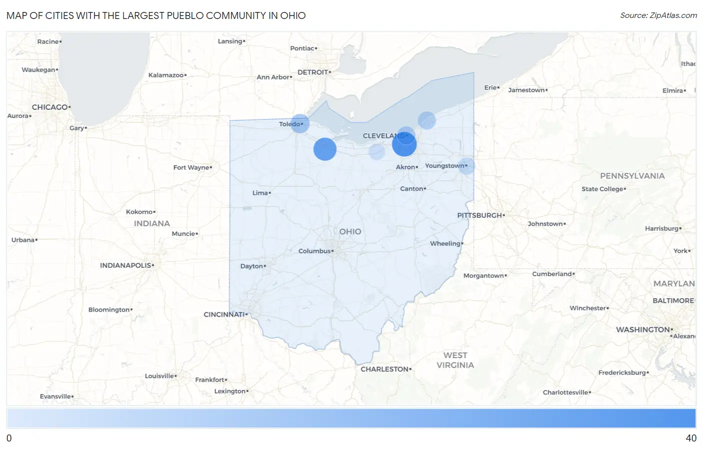 Cities with the Largest Pueblo Community in Ohio Map