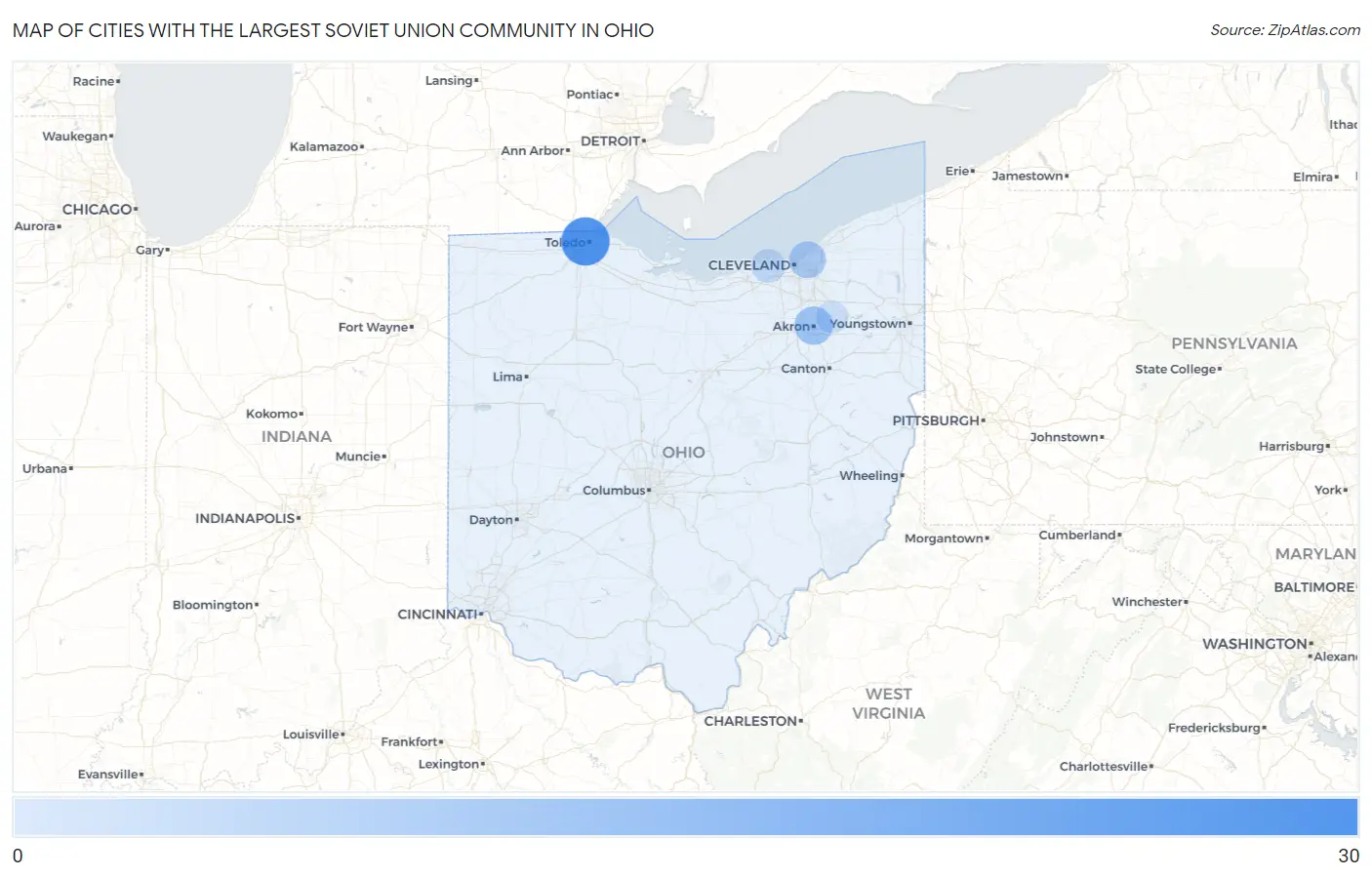 Cities with the Largest Soviet Union Community in Ohio Map