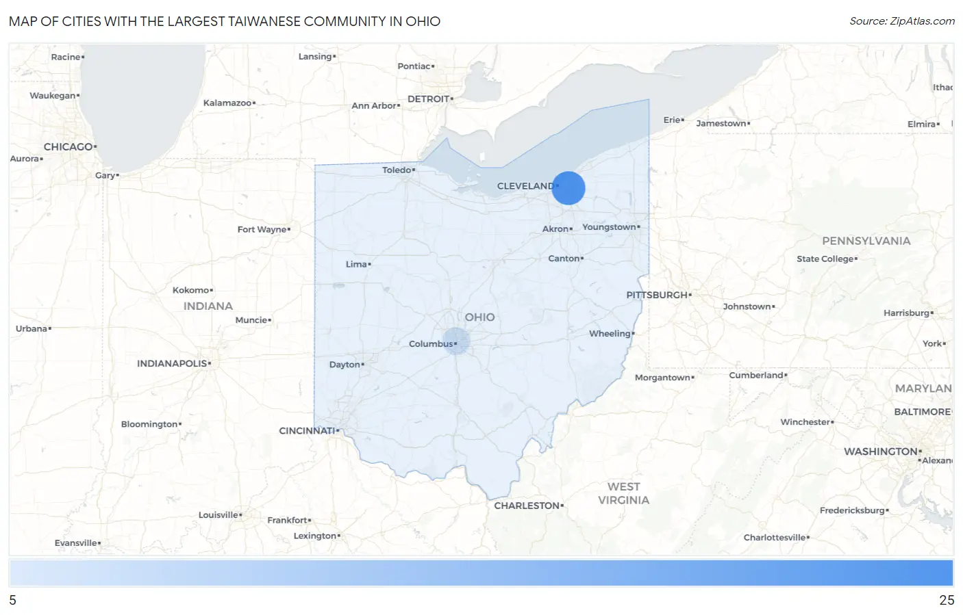 Cities with the Largest Taiwanese Community in Ohio Map