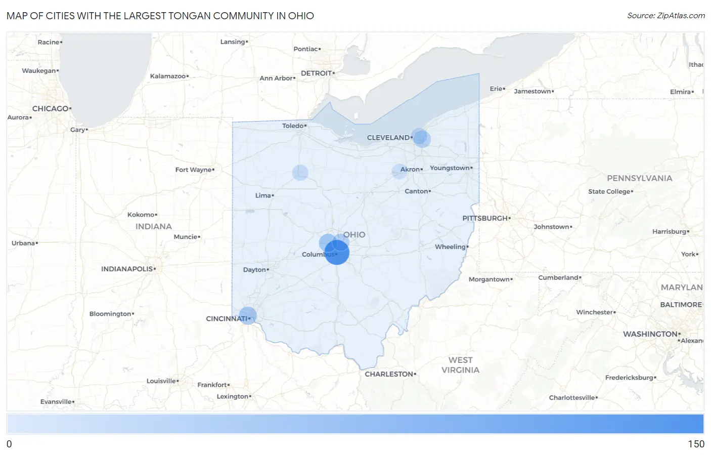 Cities with the Largest Tongan Community in Ohio Map