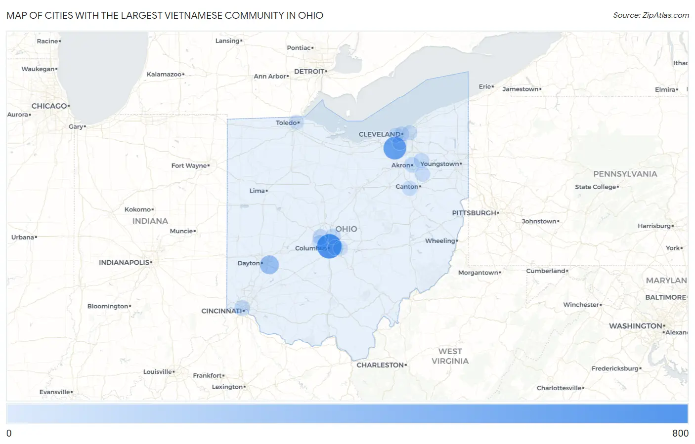 Cities with the Largest Vietnamese Community in Ohio Map