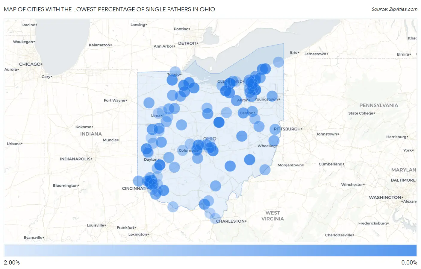 Cities with the Lowest Percentage of Single Fathers in Ohio Map