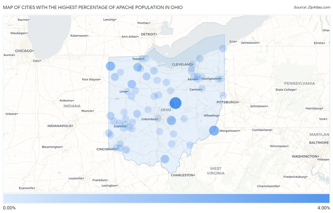 Cities with the Highest Percentage of Apache Population in Ohio Map