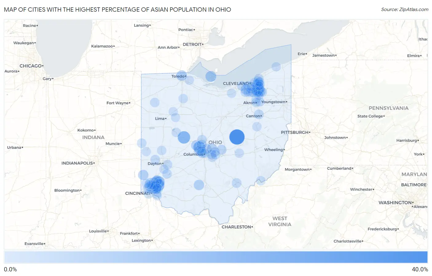 Cities with the Highest Percentage of Asian Population in Ohio Map