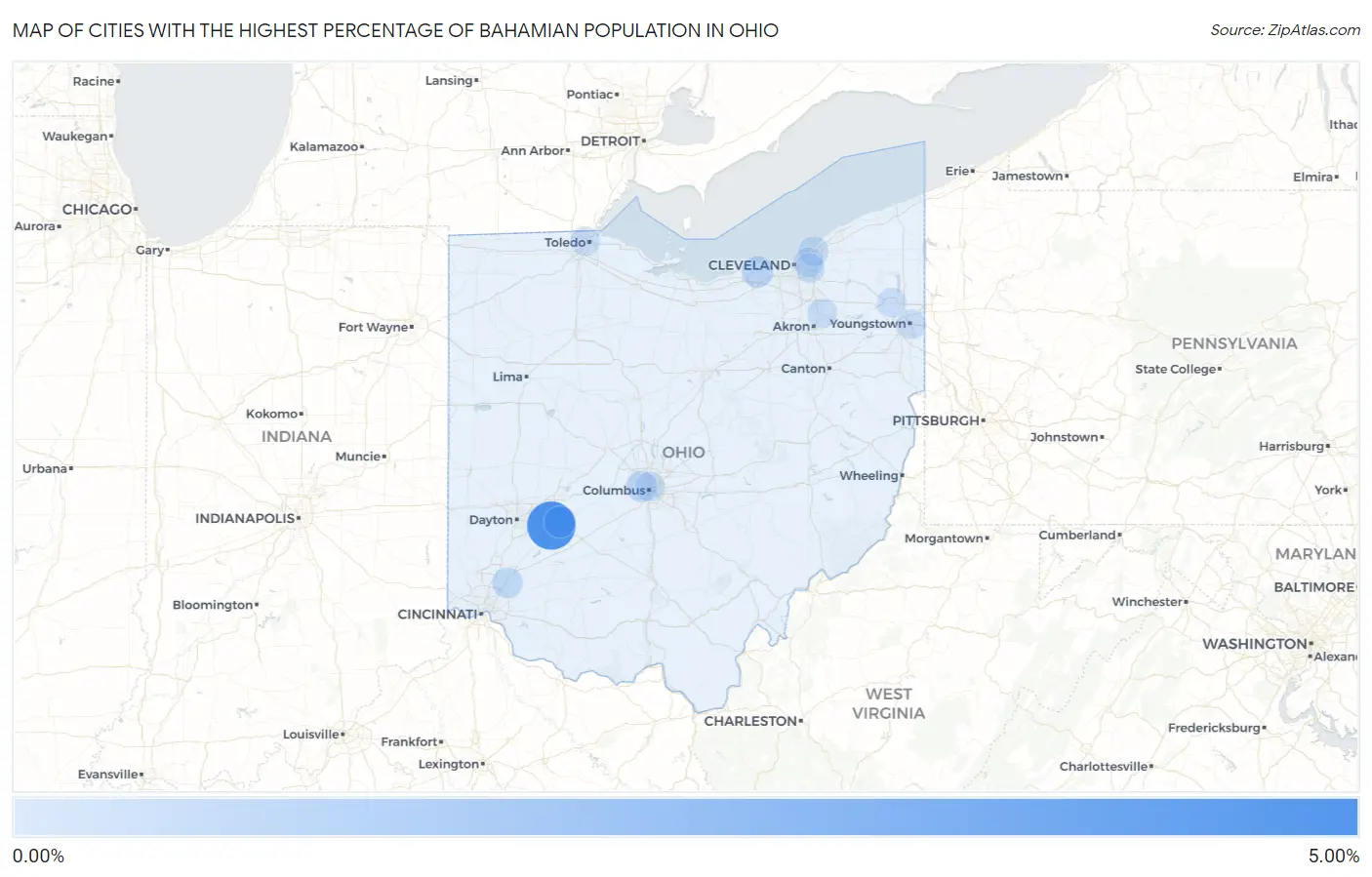 Cities with the Highest Percentage of Bahamian Population in Ohio Map
