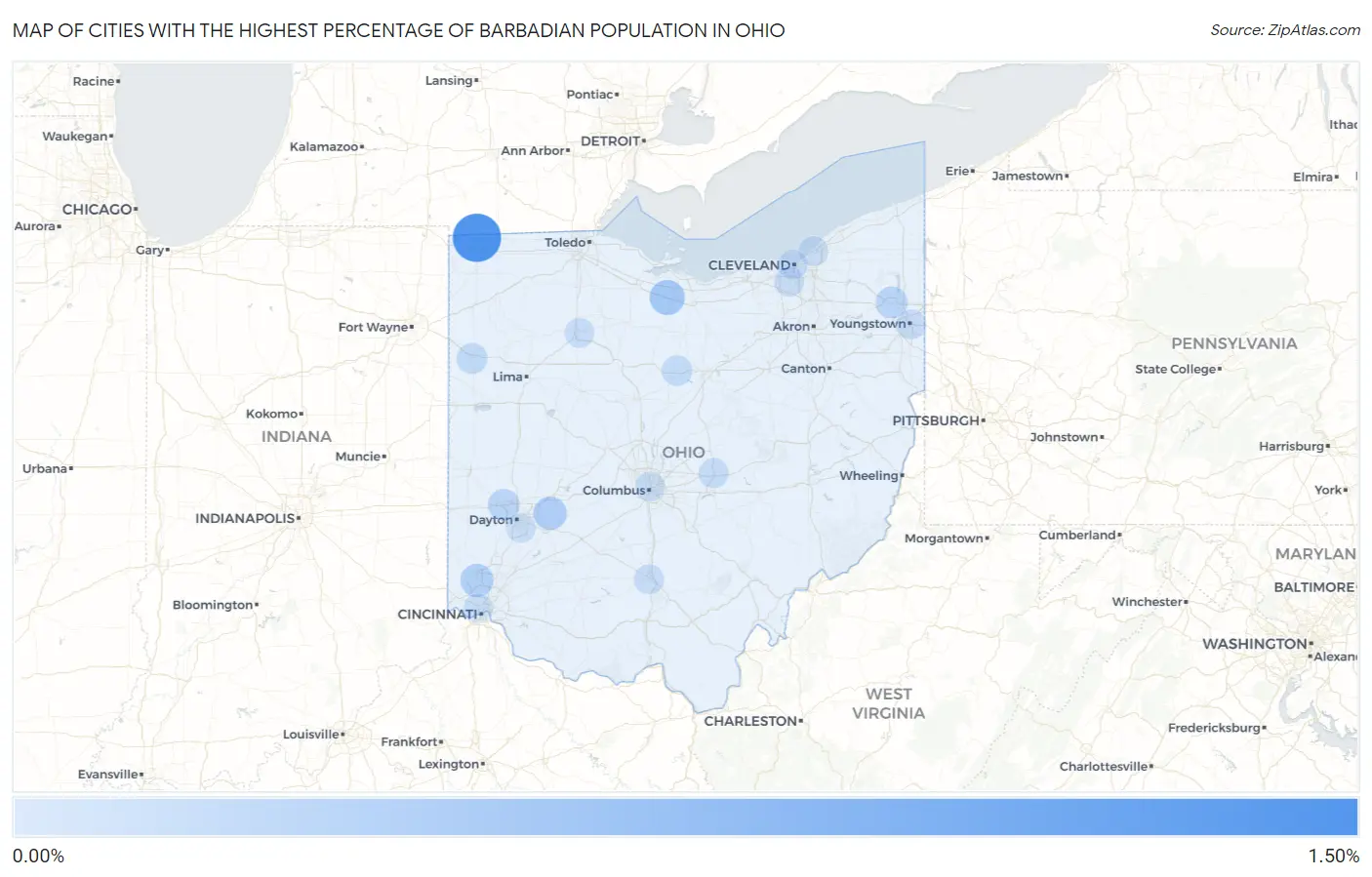 Cities with the Highest Percentage of Barbadian Population in Ohio Map