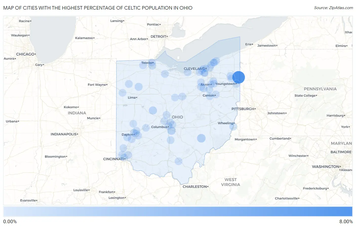 Cities with the Highest Percentage of Celtic Population in Ohio Map