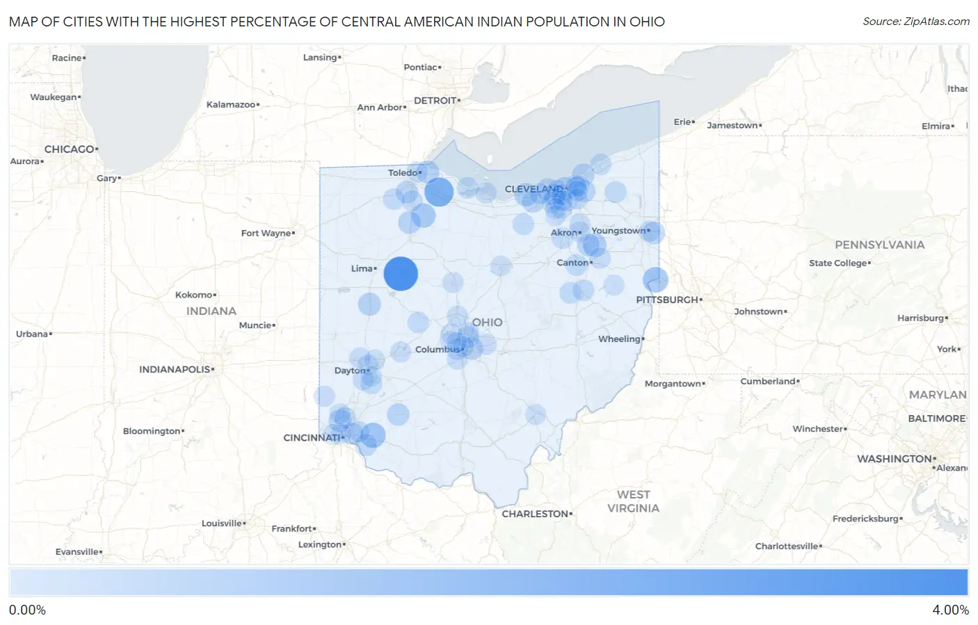 Cities with the Highest Percentage of Central American Indian Population in Ohio Map