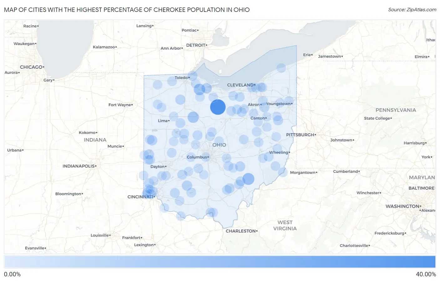 Cities with the Highest Percentage of Cherokee Population in Ohio Map