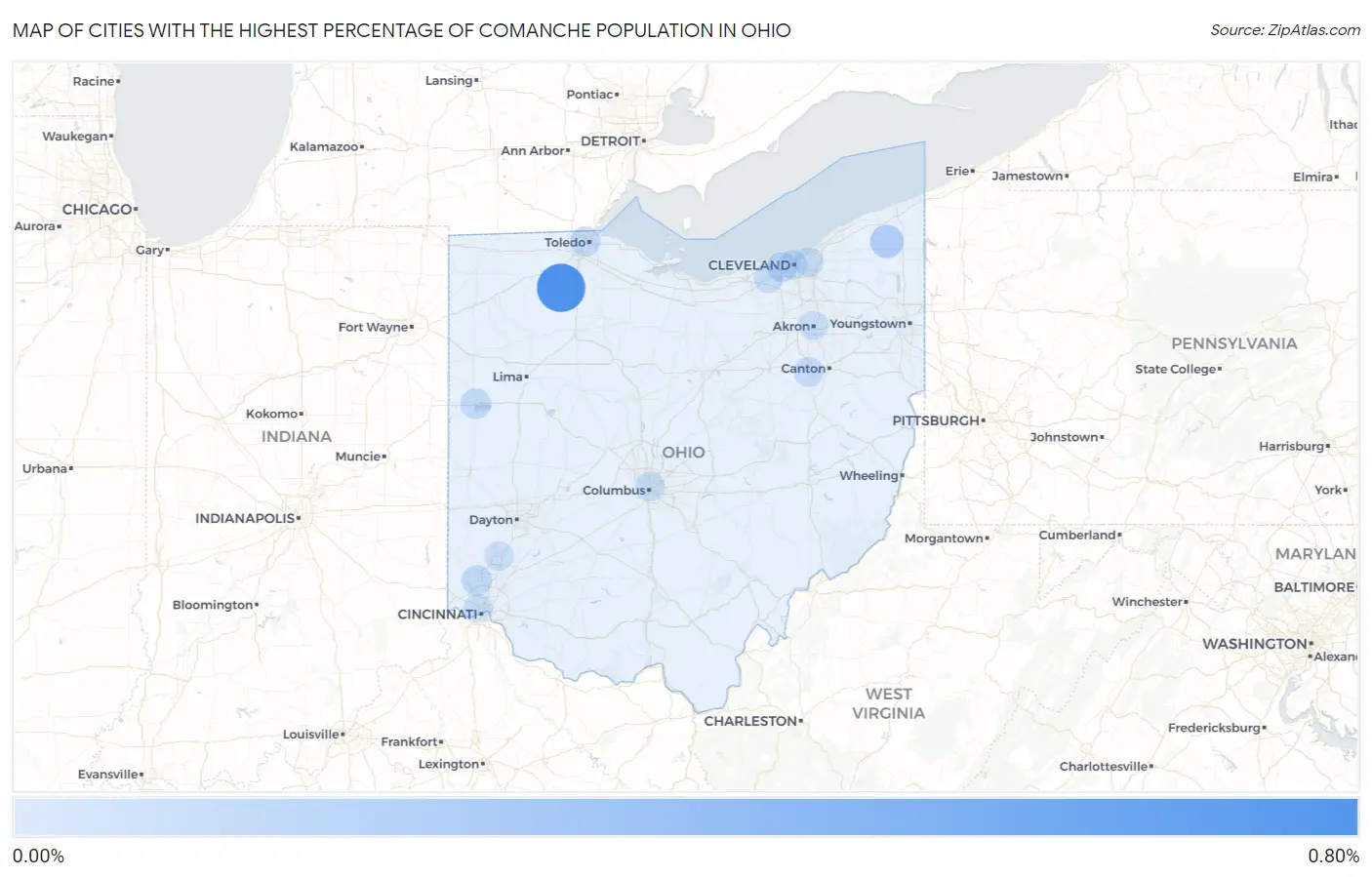 Cities with the Highest Percentage of Comanche Population in Ohio Map