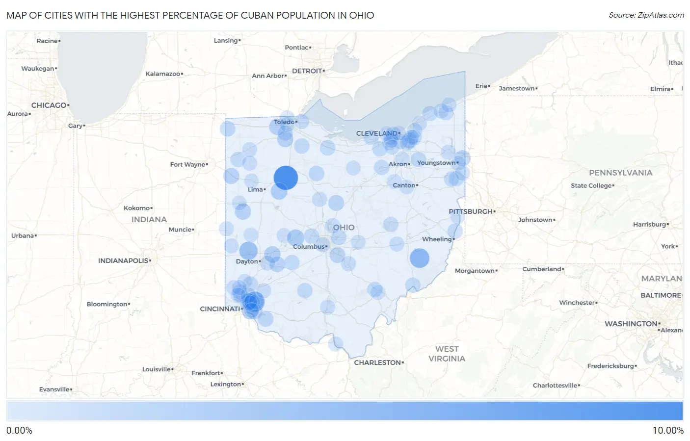 Cities with the Highest Percentage of Cuban Population in Ohio Map