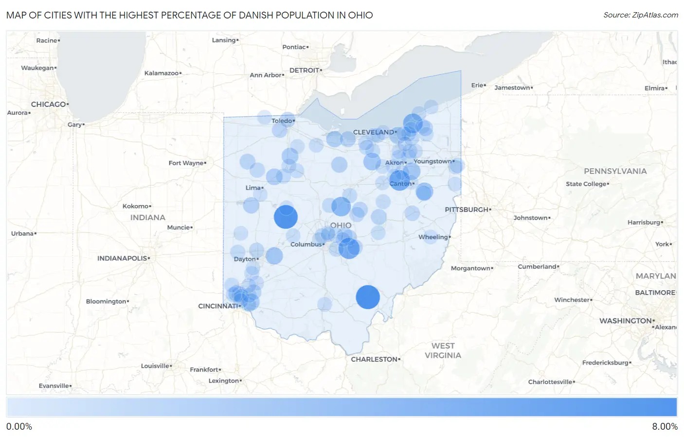 Cities with the Highest Percentage of Danish Population in Ohio Map