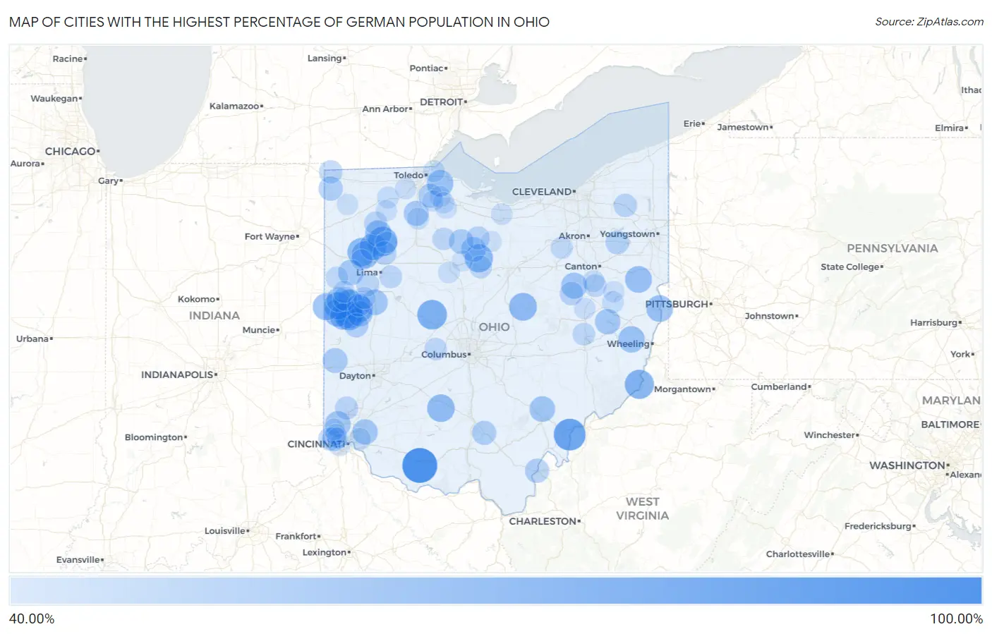 Cities with the Highest Percentage of German Population in Ohio Map