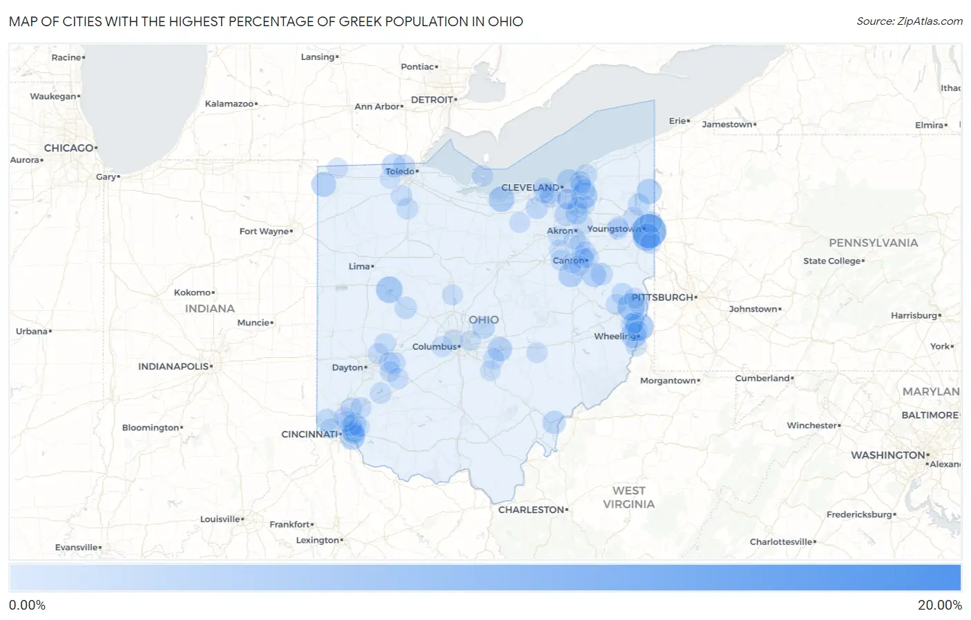 Cities with the Highest Percentage of Greek Population in Ohio Map