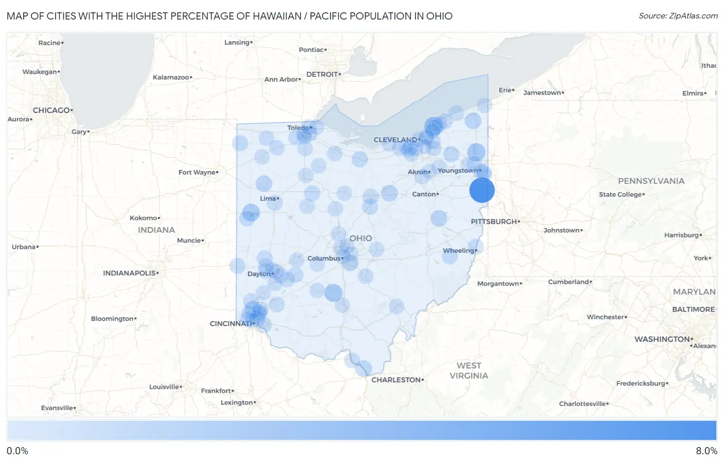 Cities with the Highest Percentage of Hawaiian / Pacific Population in Ohio Map