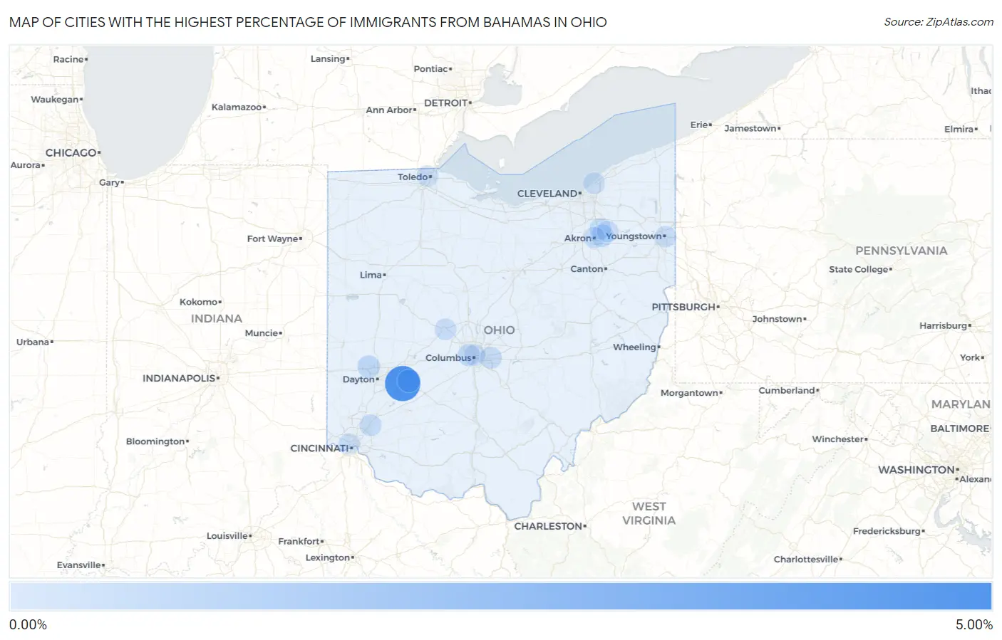 Cities with the Highest Percentage of Immigrants from Bahamas in Ohio Map