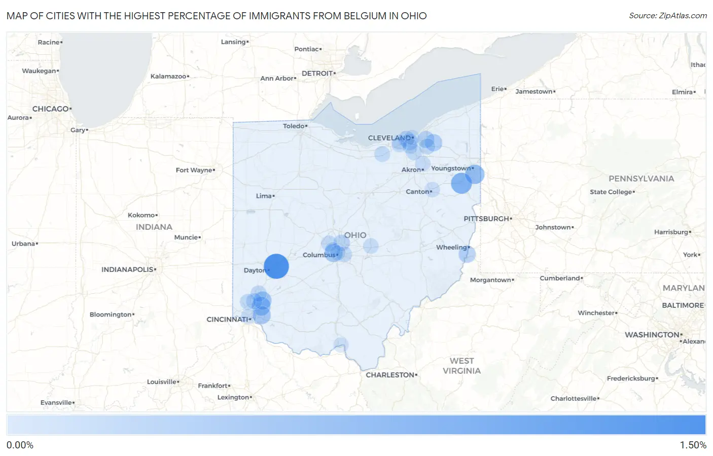 Cities with the Highest Percentage of Immigrants from Belgium in Ohio Map