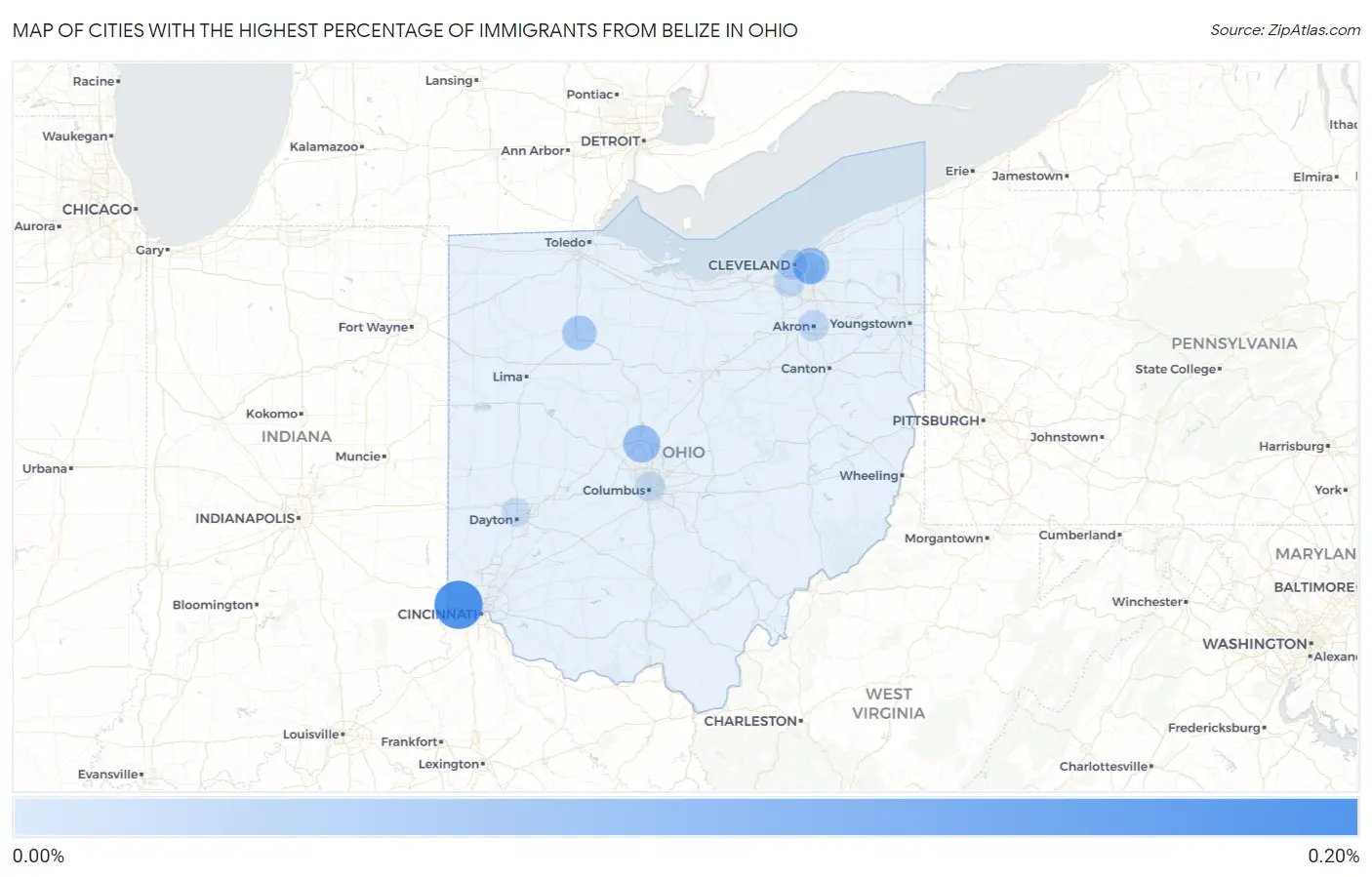 Cities with the Highest Percentage of Immigrants from Belize in Ohio Map
