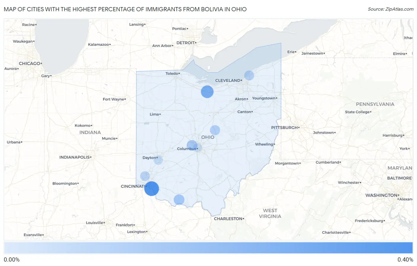 Cities with the Highest Percentage of Immigrants from Bolivia in Ohio Map